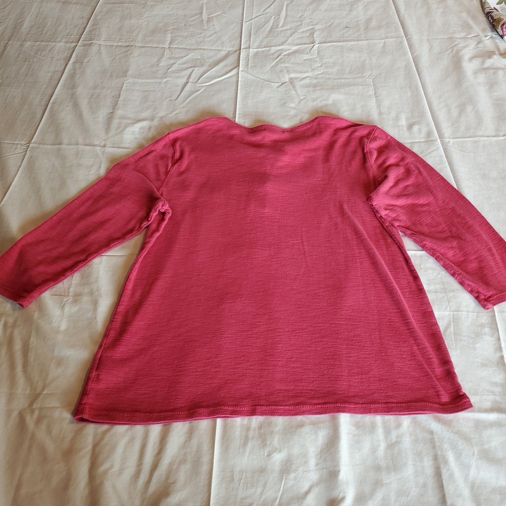 Chaps Denim Womens XL Raspberry Pink Lace Up Henley Slub Knit 3/4 Sleeve Top - Picture 3 of 7